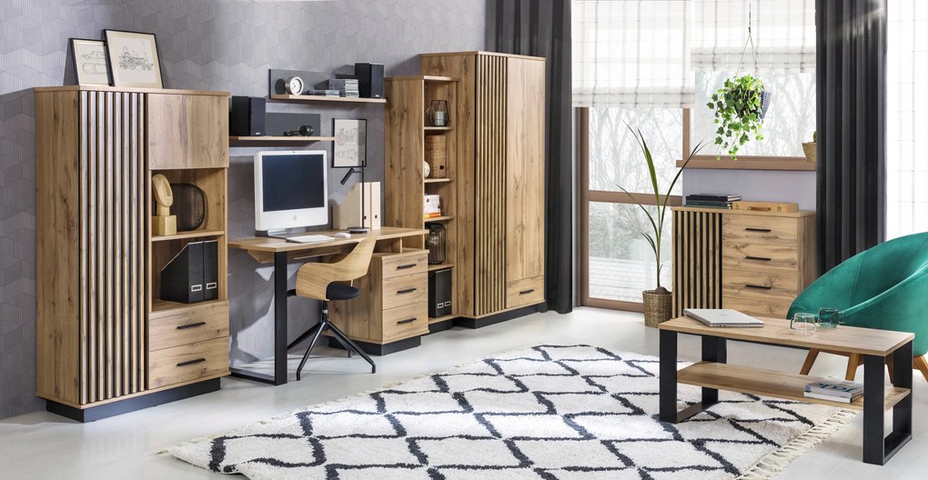 Masă PC typ LA8 Laticia (negru mat + stejar wotan). 1040634
