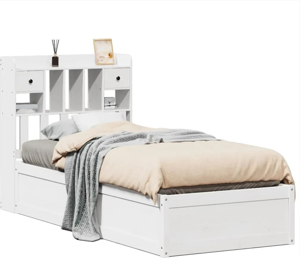 vidaXL Cadru de pat fără saltea, alb, 90x200 cm, lemn masiv pin