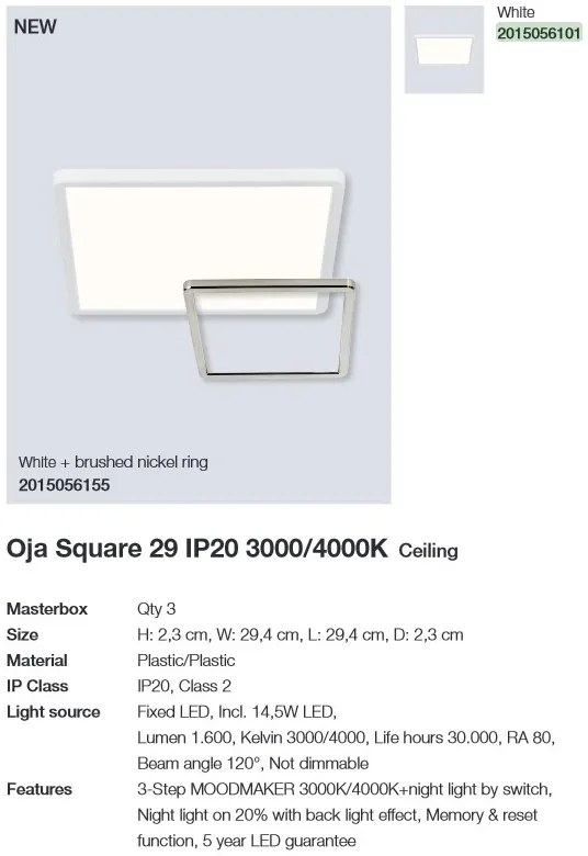 Plafoniera LED design silm IP20 Oja square 29 alb 3000-4000K 2015056101 NL