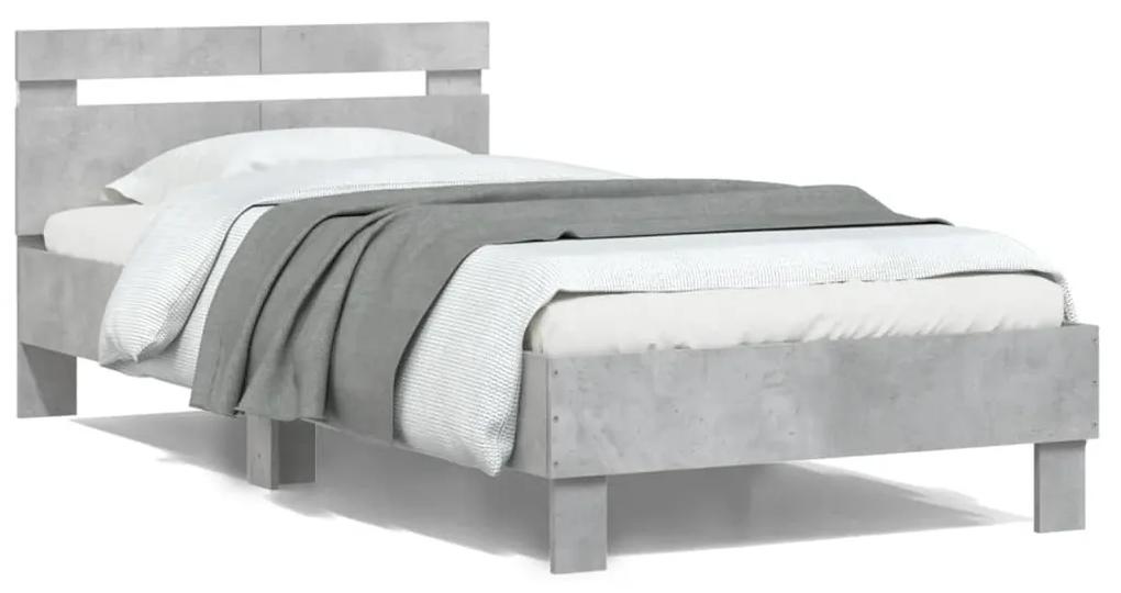 838711 vidaXL Cadru de pat cu tăblie și lumini LED, gri beton, 100x200 cm