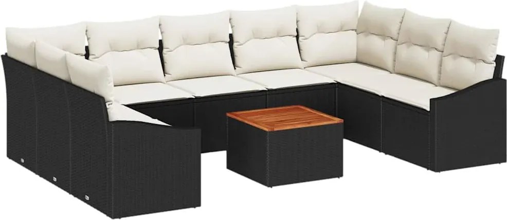 vidaXL Set de canapele pentru grădină cu pernă 10 pcs Negru poliratan