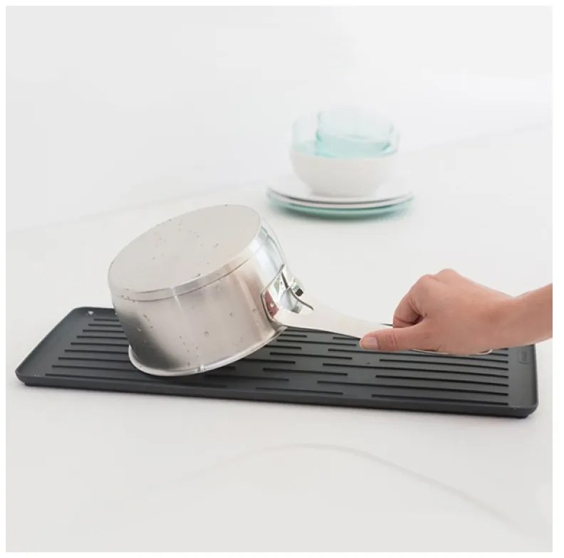 Uscator de vase Brabantia Sinkside 1000202, Tava de scurgere, Suport ustensile, Gri inchis