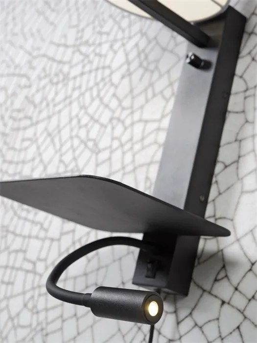 Aplica cu raft, reader LED, mufa USB si abajur textil alb Florence