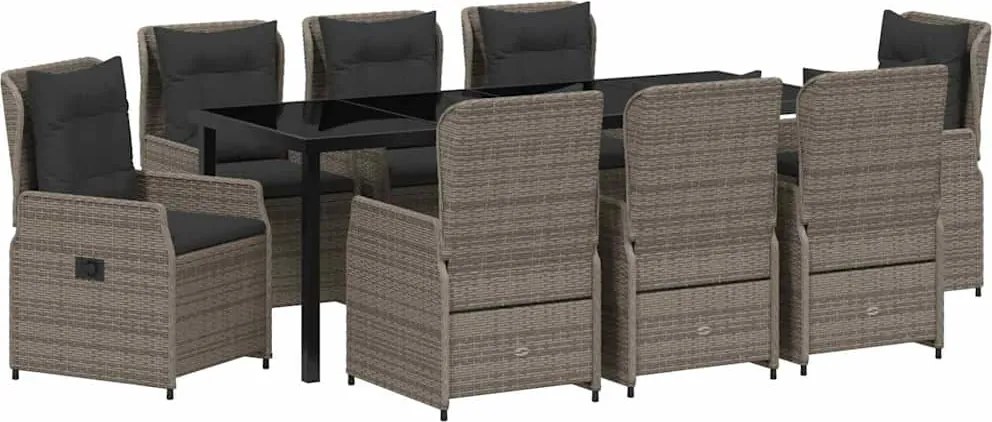 vidaXL Set de masă pentru grădină 9 pcs Gri poliratan