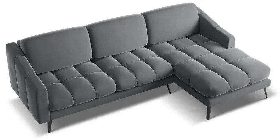 Colțar gri cu tapițerie din catifea (cu colț pe partea dreaptă) Nalu – Makamii