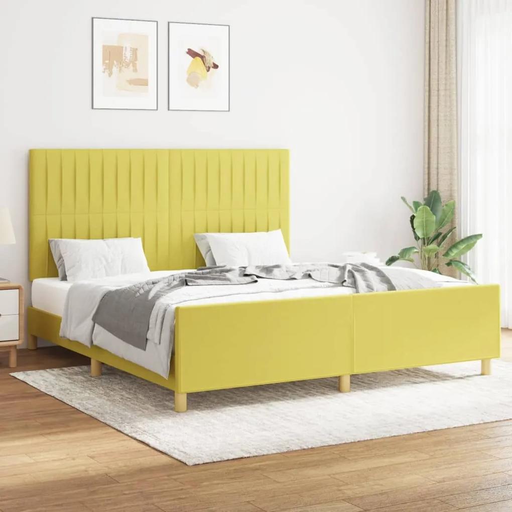 Cadru de pat cu tablie, verde, 160x200 cm, textil Verde, 160 x 200 cm, Benzi verticale