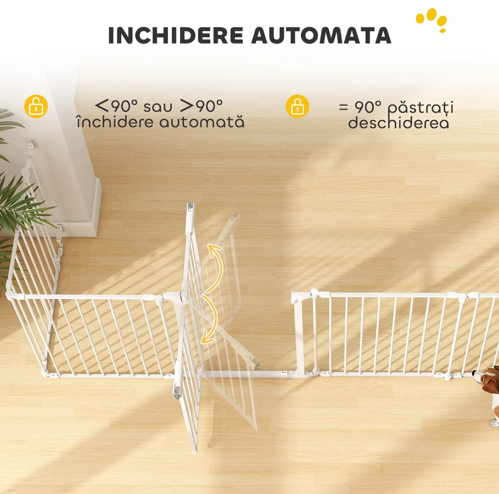 PawHut Gard pentru Câini cu 8 Panouri Modulabile cu Închidere Automată, din Oțel și ABS, 61x3x75 cm, Alb | Aosom Romania