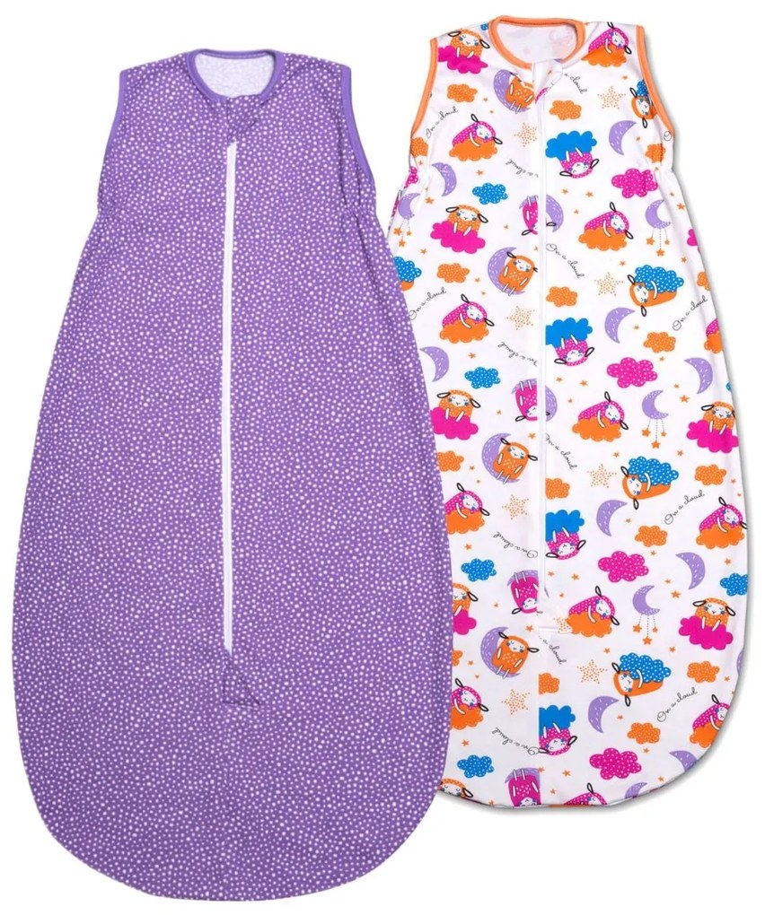 Set 2 saci dormit copii de vara 0-18 luni Kidizi Purple Spots On A Cloud, 80 cm, 0.5 tog
