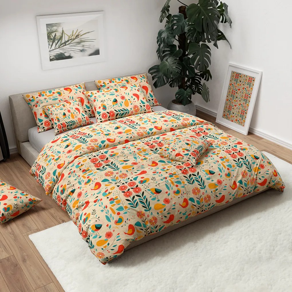 Lenjerie de pat din crep RETRO BIRD colorata Dimensiune lenjerie de pat: 70 x 90 cm | 140 x 200 cm