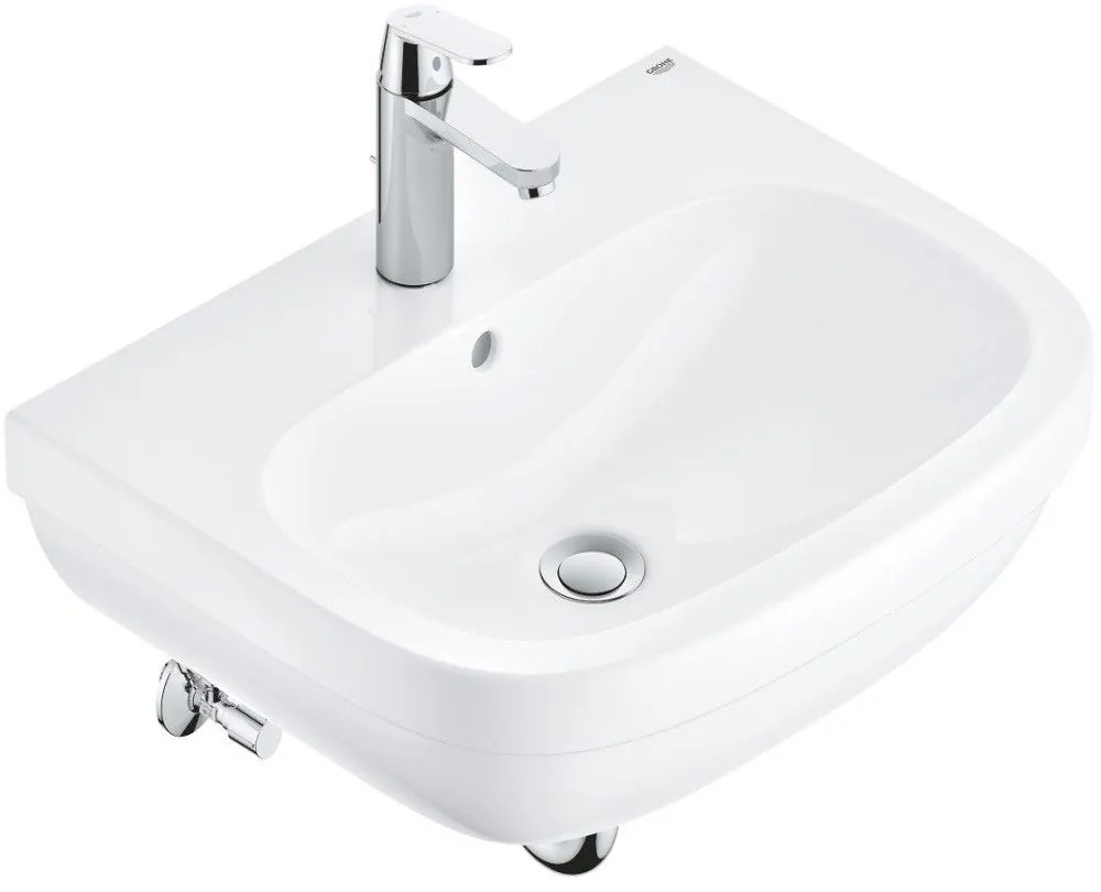 Set complet lavoar baie suspendat Grohe Euro Ceramic Eurosmart Cosmopolitan 59.5x48 cm, cu baterie, sifon si robineti coltar