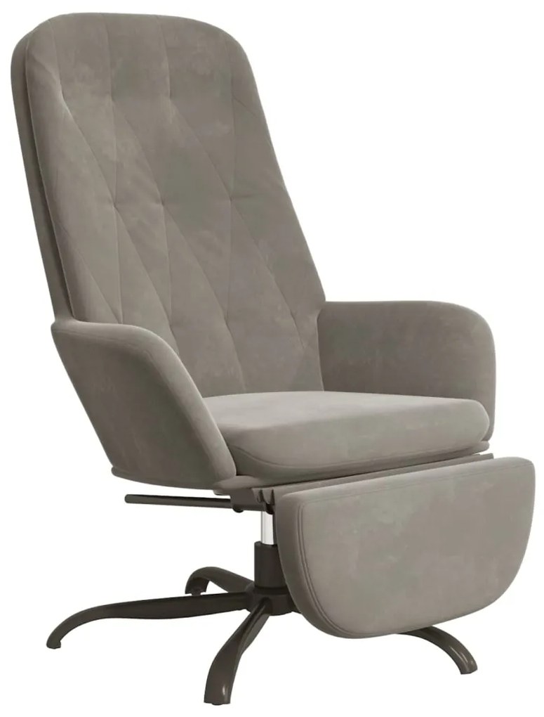 3097641 vidaXL Scaun de relaxare cu taburet, gri deschis, catifea