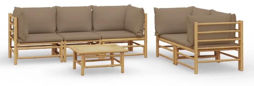 3155122 vidaXL Set mobilier de grădină cu perne gri taupe, 6 piese, bambus