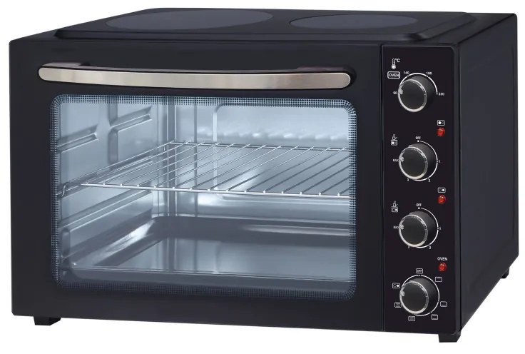 Cuptoc electric cu plite Oliver Voltz OV51441E45, 4300 W, 6 trepte, 45 L, 90-230°C, 2 plite cu infrarosu, Ventilator, Iluminare, Negru