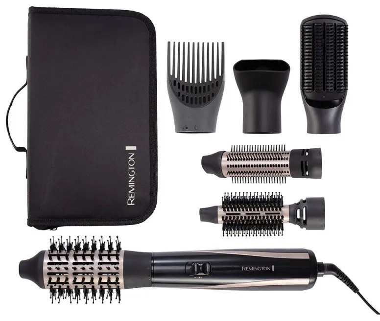 Perie pentru uscare si coafare Remington AS7700, 1200W, Cu strat ceramic, Cool Shot, 6 atasamente, Negru/bej