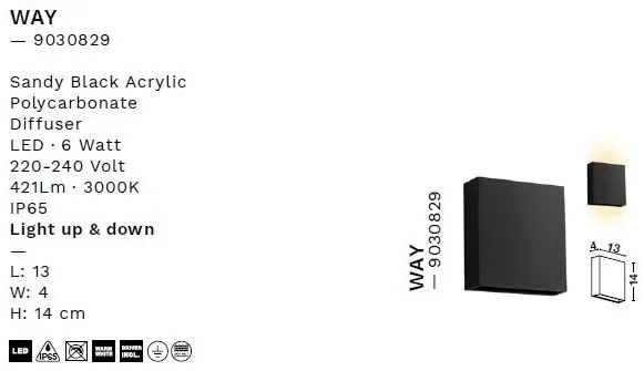 Aplica LED iluminat exterior ambiental IP65 WAY II negru