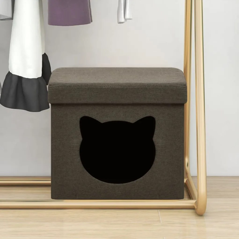 338757 vidaXL Taburet depozitare pliabil, maro închis, model pisică, textil