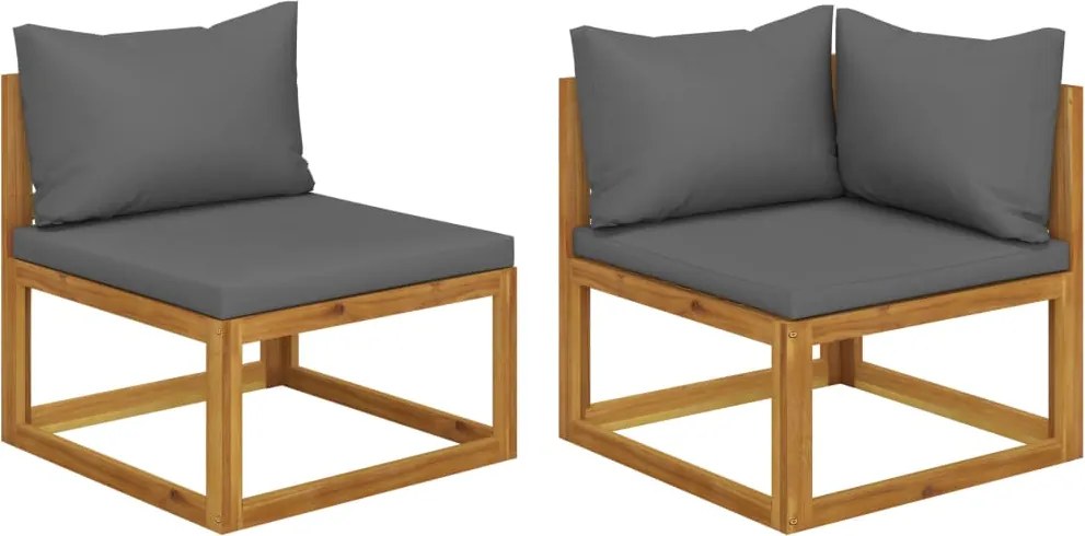 vidaXL Set canapele, 2 piese, cu perne gri închis, lemn masiv acacia