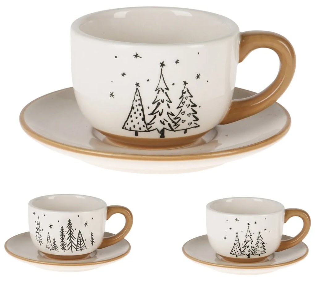Ceasca cu farfurie din ceramica, Winter Trees, 8 cm - modele diverse