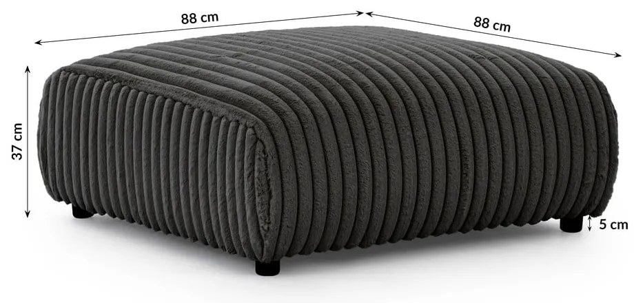 Taburet gri închis cu tapițerie din catifea reiată Justin – Ropez