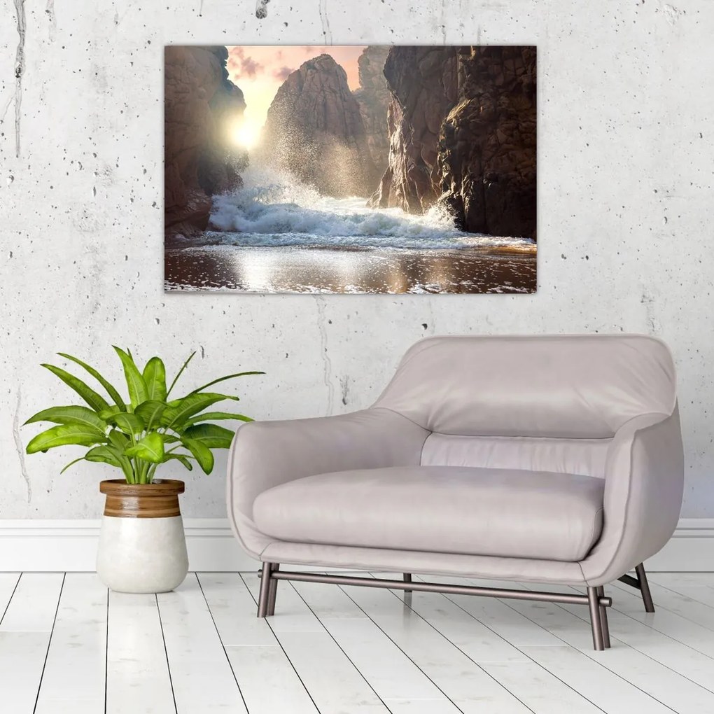 Tablou - Stânci și valuri ale oceanului (90x60 cm)