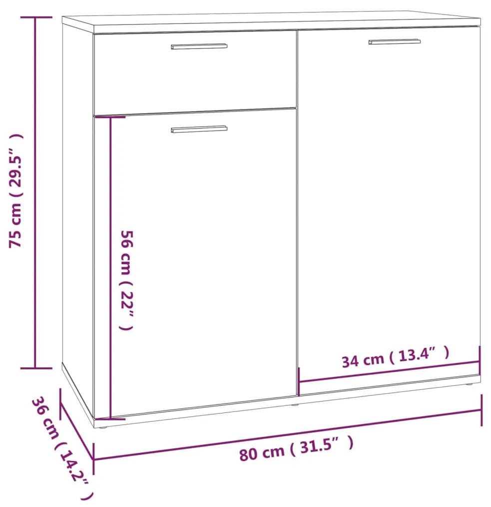 Servanta, sonoma gri, 80x36x75 cm, lemn compozit 1, sonoma gri, 80 x 36 x 75 cm