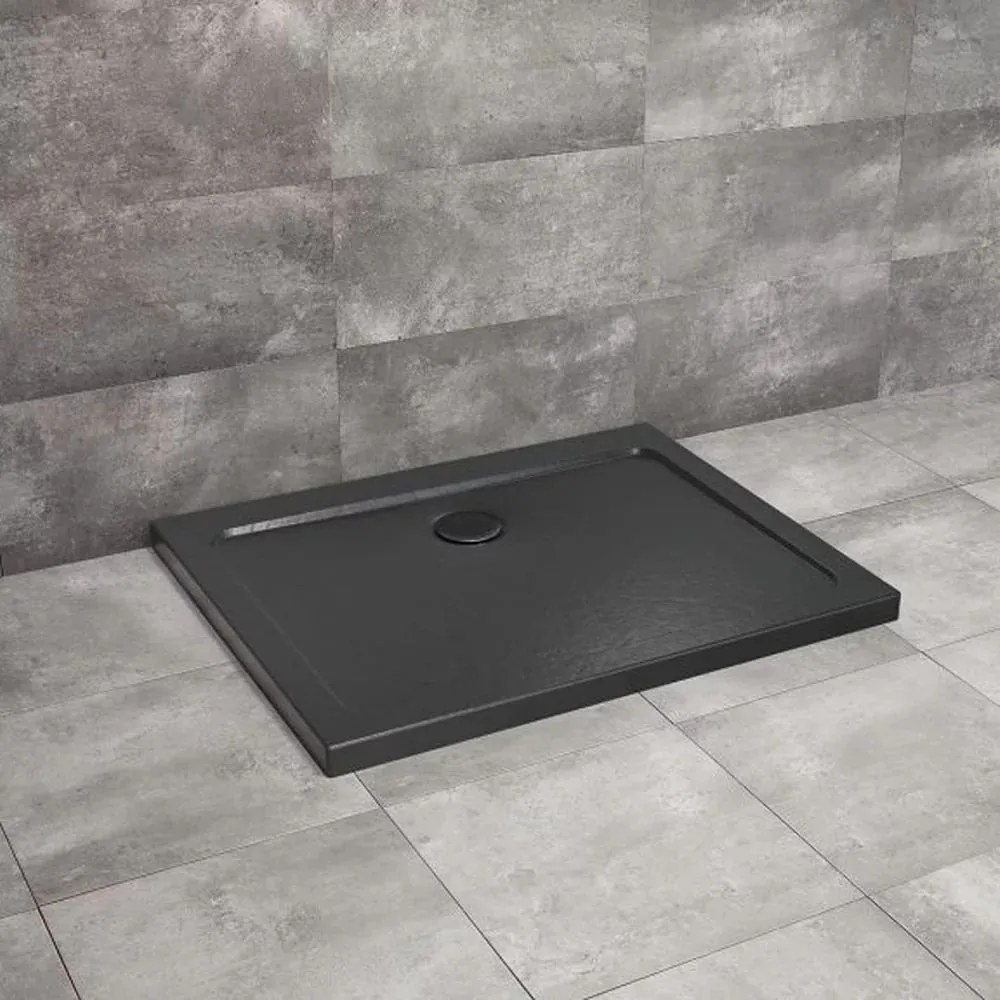Cadita dus dreptunghiulara Radaway Doros D Stone 120x100 cm acril negru
