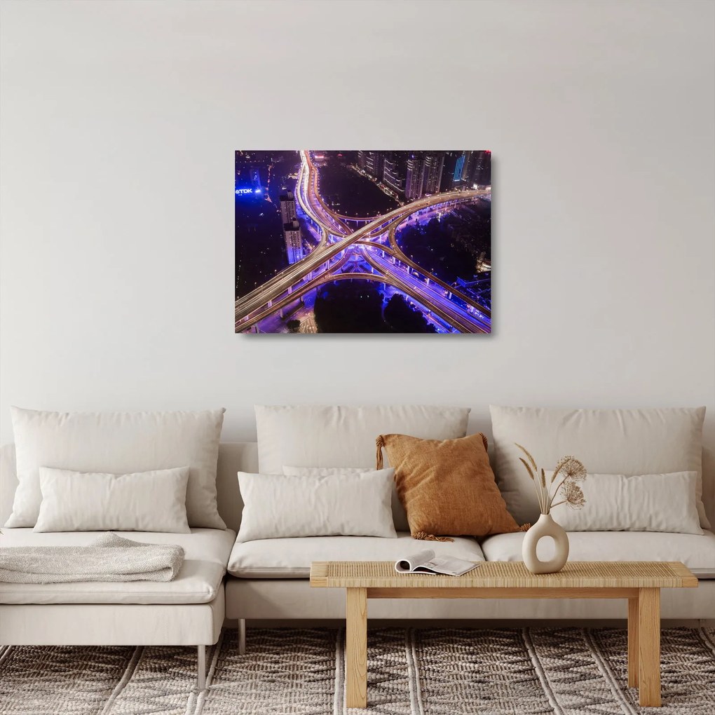 Tablou pe sticlă cu o interesecție mare noapte (70x50 cm)