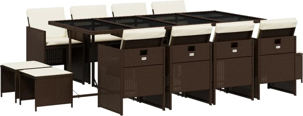 vidaXL Set mobilier de grădină, 13 piese, maro, cu perne, poliratan