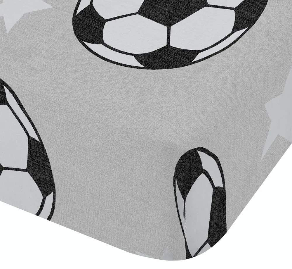 Cearceaf pentru copii gri din flanelă pentru pat dublu cu elastic 135x190 cm Football Stars – Catherine Lansfield