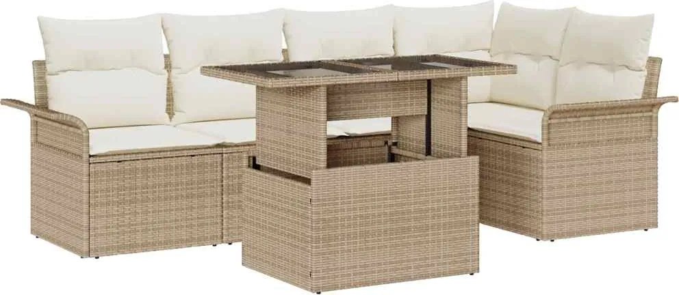 vidaXL Set de canapele pentru grădină cu pernă 6 pcs Bej Rattan poli