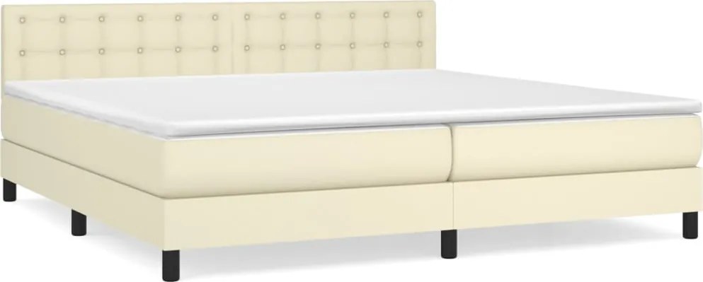 vidaXL Pat continental cu saltea, crem, 200x200 cm, piele ecologică