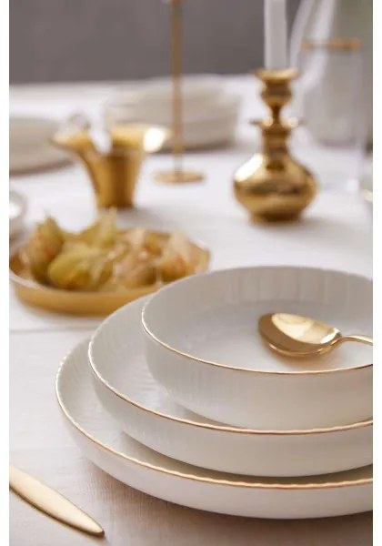 Set de 18 piese din porțelan, alb cu accente aurii