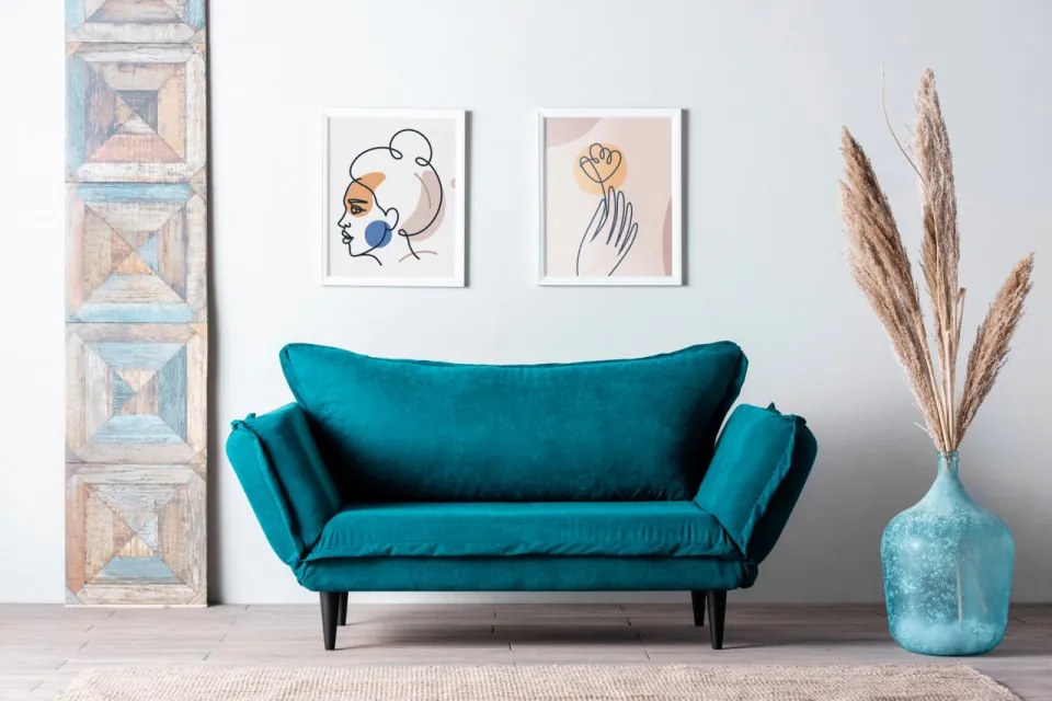 Canapea cu 2 Locuri Vino Daybed, Verde Petrol, Extensibila