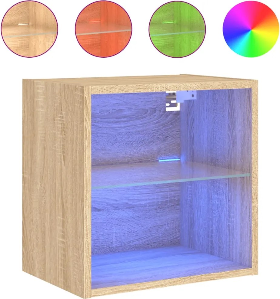 vidaXL Noptieră cu lumini LED montată pe perete, stejar sonoma