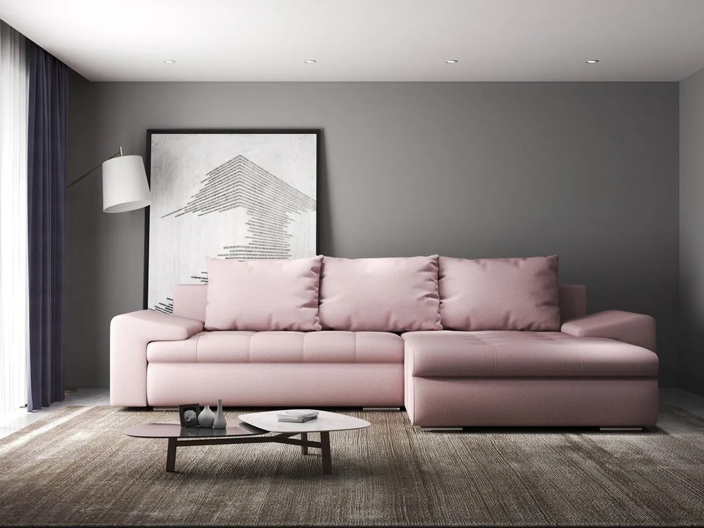 Colțar extensibil dumonde cu ladă de depozitare si sezut confortabil din spuma high-density, Leonardo Enjoy Roz 260x185 cm II