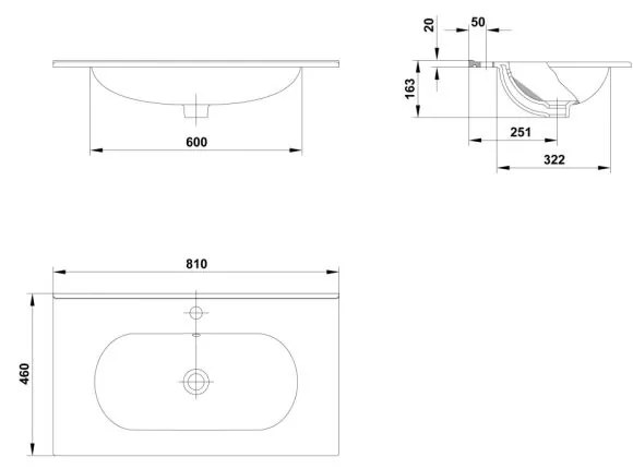 Lavoar incastrat alb 81 cm Gala Klea 810x460 mm