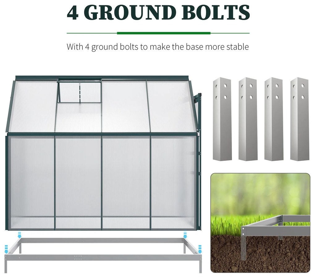 Outsunny Sera pentru plante din aluminiu kit sera de gradina walk-in din policarbonat cu ventilatie, Verde | Aosom RO