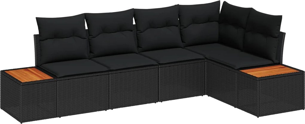 vidaXL Set de canapele pentru grădină cu pernă 5 pcs Negru Rattan poli