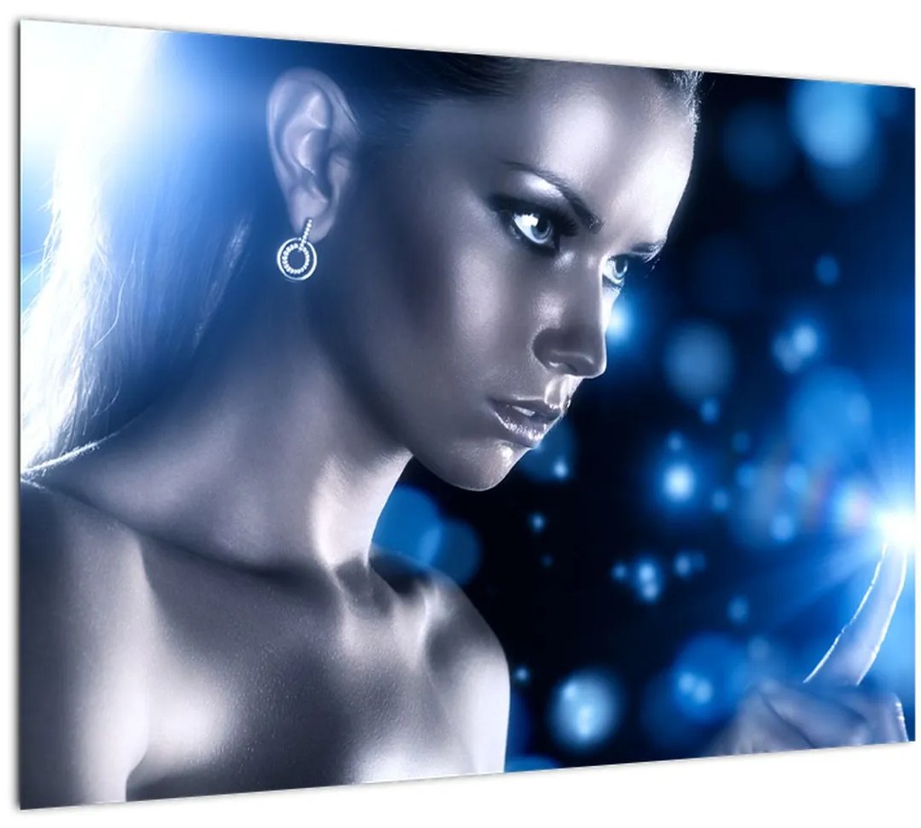 Tablou - Femeia, sclipici albastru (70x50 cm)