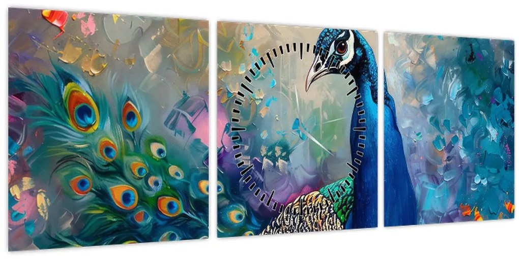 Tablou - Pictura de un păun (cu ceas) (90x30 cm)