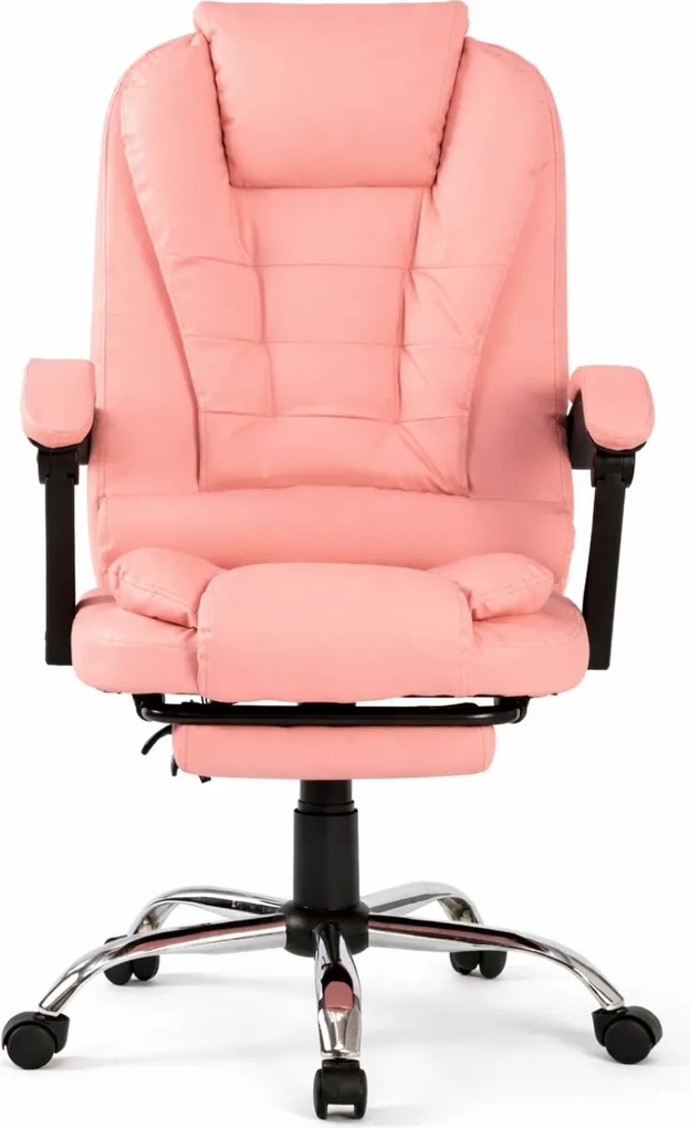 Scaun directorial, Masaj în perna lombară, Suport picioare, Rabatabil, piele PU, Roz
