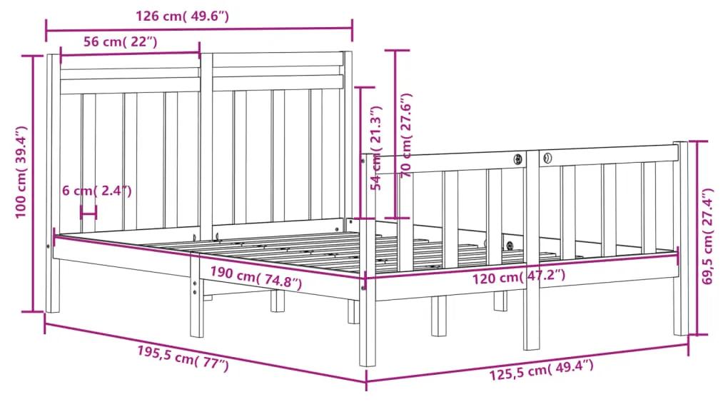 Cadru de pat Small Double 4FT, alb, 120x190 cm, lemn masiv Alb, 120 x 190 cm