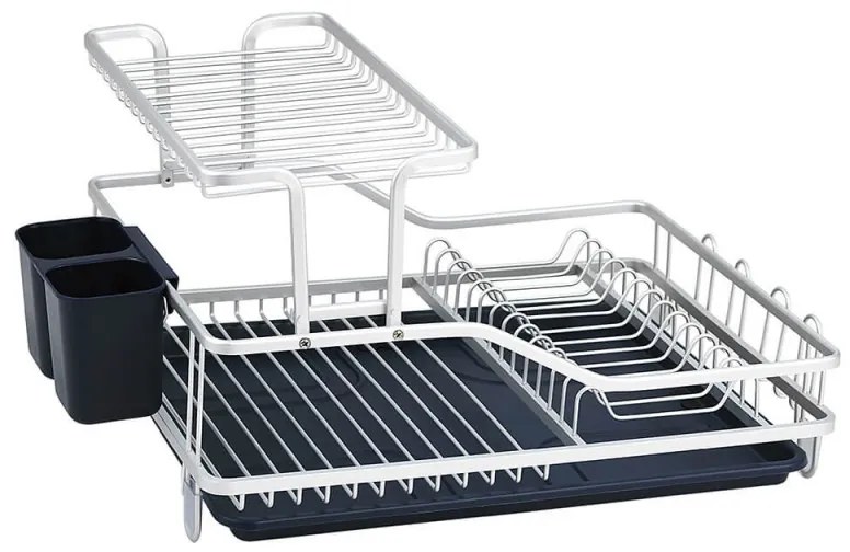 Uscător de vase Luigi Ferrero FR-5535AL-B, 2 niveluri, 46x35x27 cm, Picioare antiderapante, Tavă de scurgere, Albastru închis