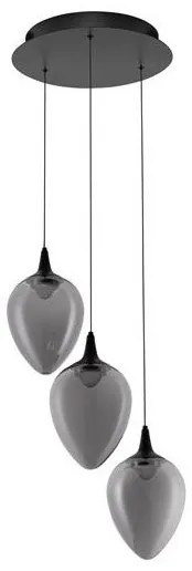 Lustra moderna cu 3 pendule LED, Metal, Sticla, Fumuriu, Nali