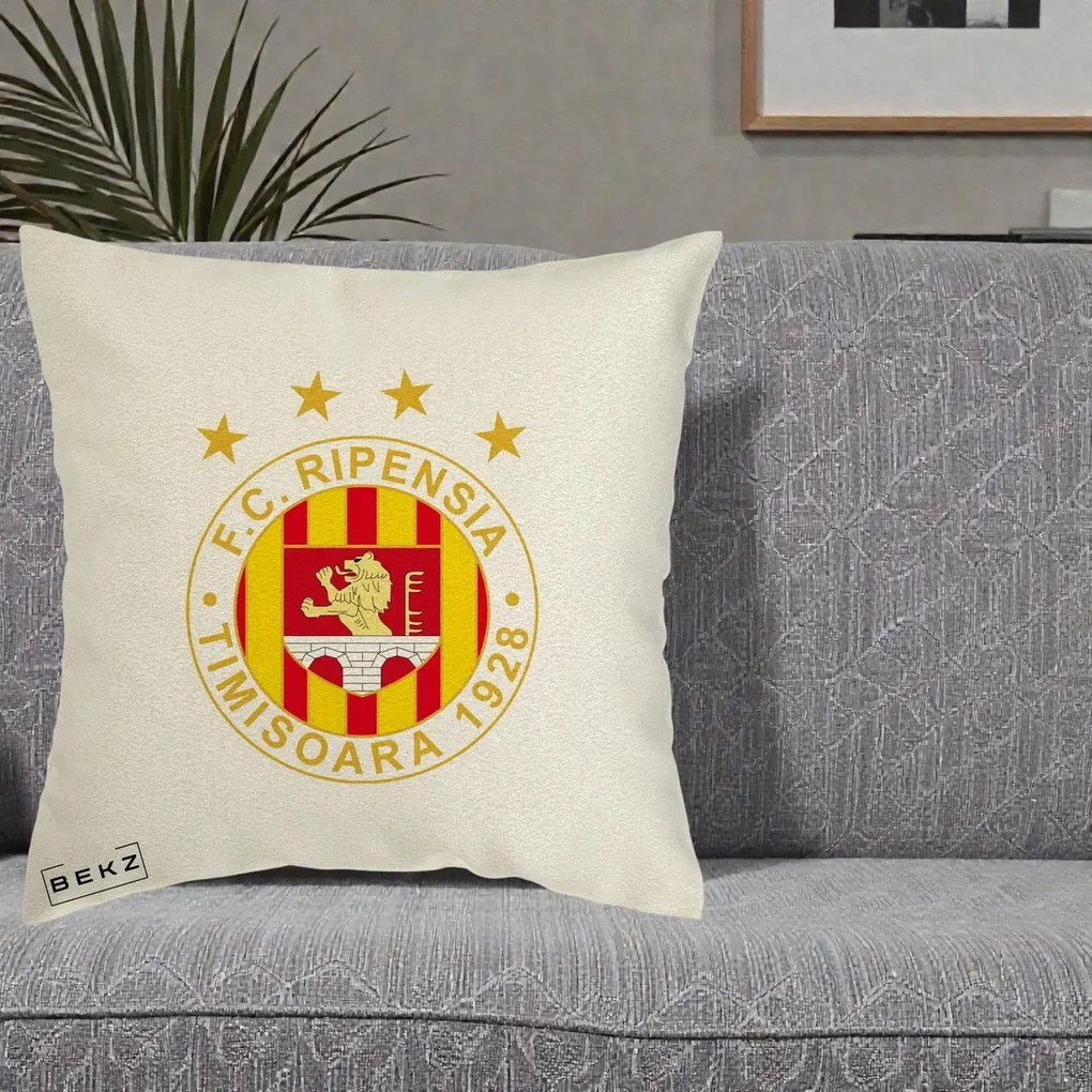 Perna Personalizata FC Ripensia Timisoara 1928, 40x40 cm, Ecru, Husa Detasabila, Perna Inclusa, BEKZ®