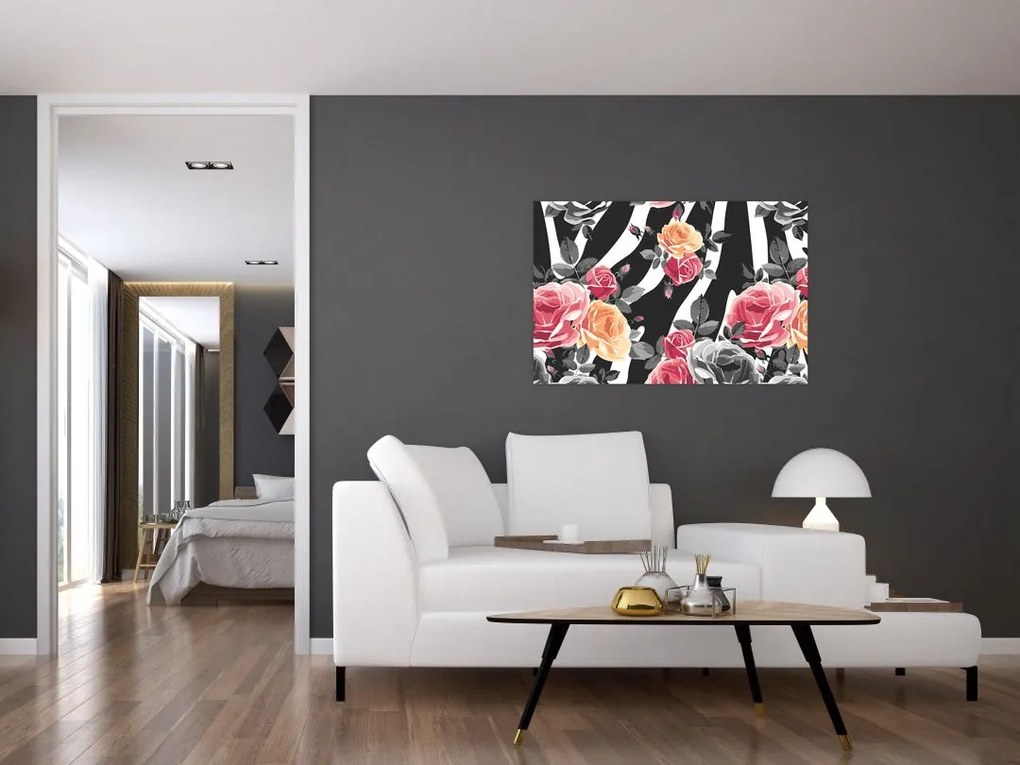 Tablou cu trandafiri înfloriți (90x60 cm)