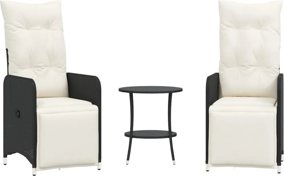 vidaXL Scaune de grădină rabatabile, 2 buc., cu masă, negru, poliratan