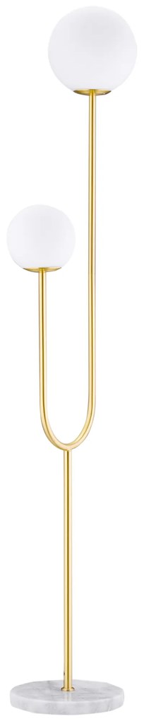 HOMCOM Lampadar metal Lampadar de podea salon auriu cu 2 capete abajur globe alb sticlă mată, 25W, 33 x 25 x 155,5 cm | Aosom Romania