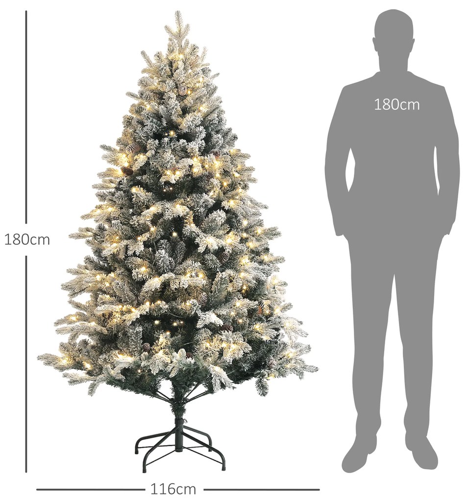 HOMCOM Brad de Crăciun Artificial cu 200 luminițe LED, 793 Ramuri, Crengi Pliabile și Bază Pliabilă, Ø116x180 cm, Verde | Aosom Romania