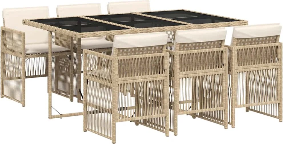 vidaXL Set de masă pentru grădină, 7 piese, cu perne, bej, poliratan